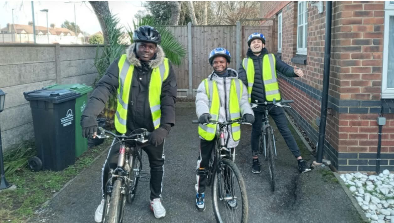 A group cycling session, kitted out and ready to ride